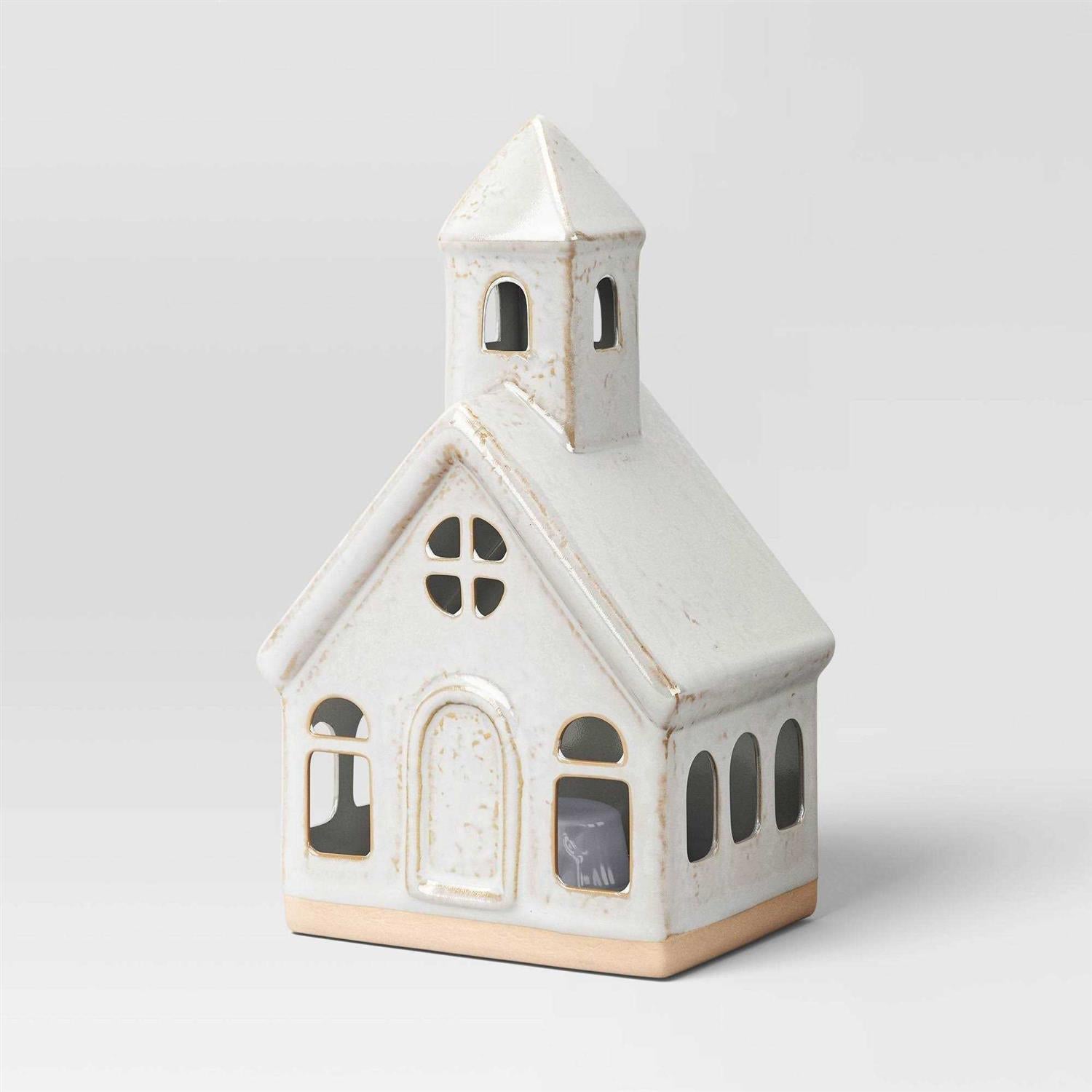 Wondershop 6.875 Battery Operated LED Lit Ceramic Church Christmas Village Building