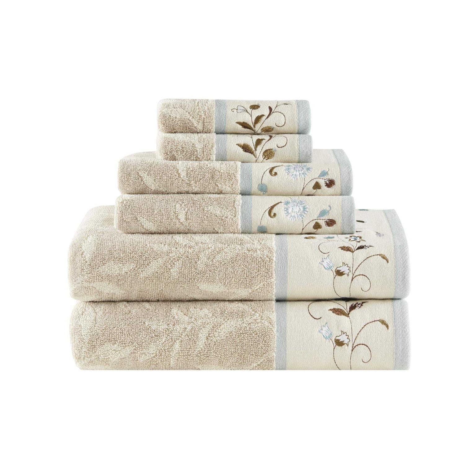 Madison Park Serene Embroidered Cotton Jacquard 6 Piece Towel Set