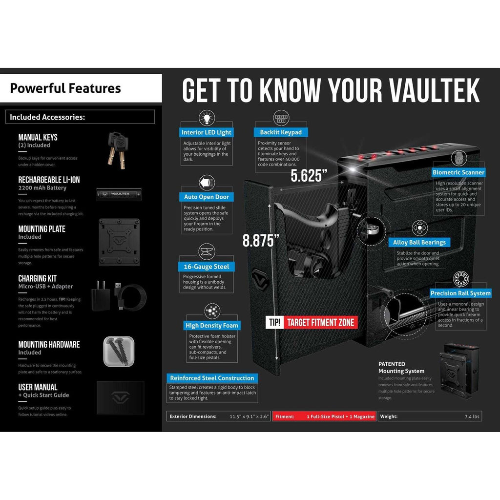 Vaultek NSL20i Biometric Slider Pistol Safe