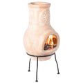 Outdoor Beige Clay Chiminea Outdoor Fireplace Sun Design Charcoal Burning Fire Pit with Sturdy Metal Stand