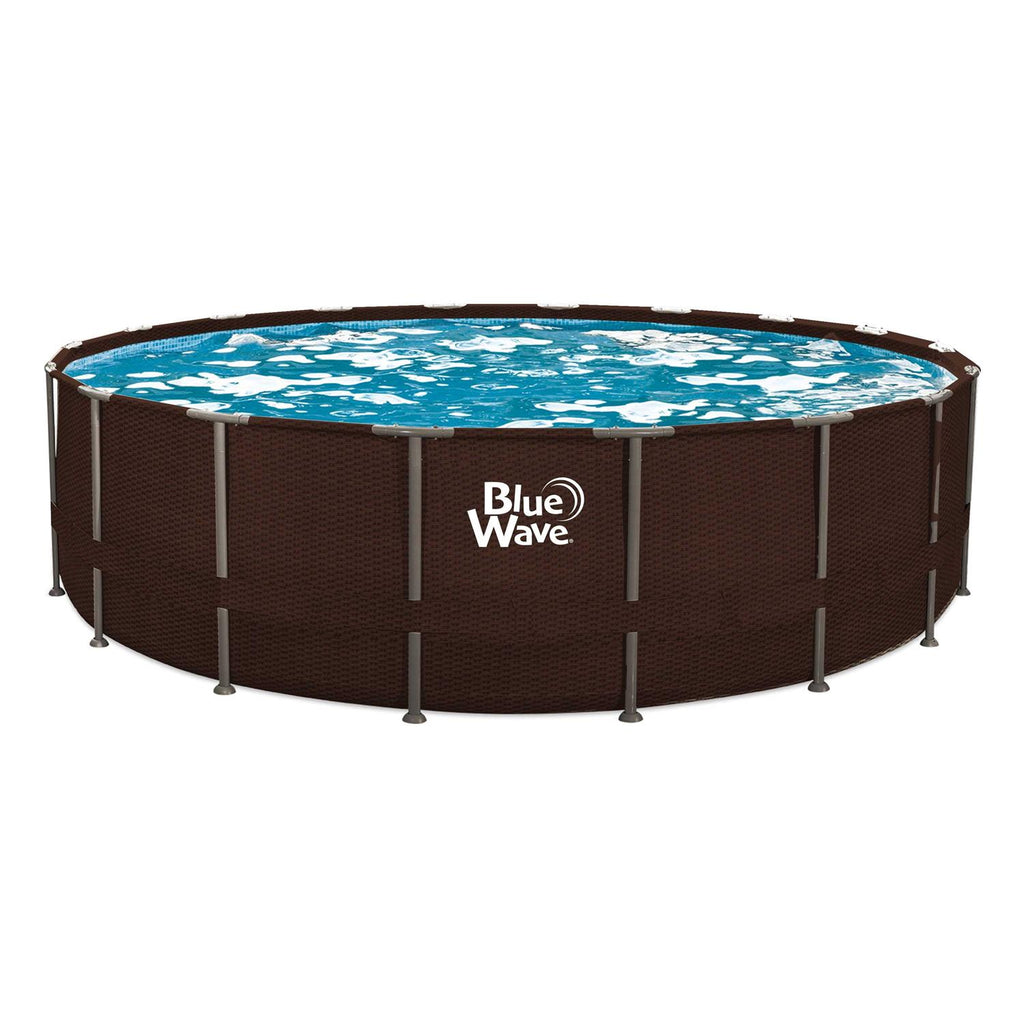 Blue Wave Mocha Wicker Round 52 in. Deep Metal Frame Swimming Pool Package