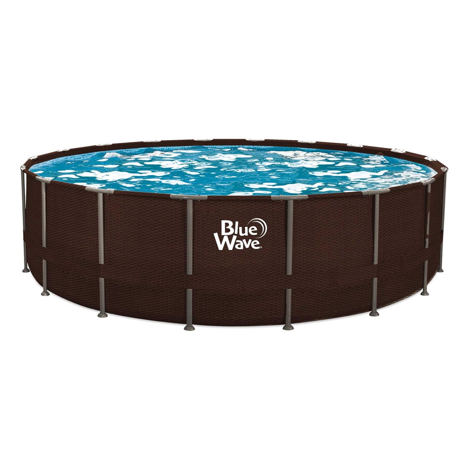 Blue Wave Mocha Wicker Round 52 in. Deep Metal Frame Swimming Pool Package