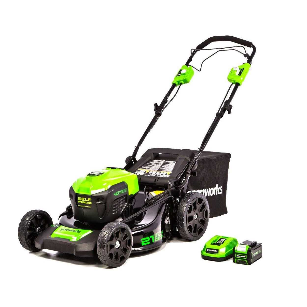 Greenworks LMF403 21-Inch 40V Cordless Brushless Self-Propelled Lawn Mower 5.0Ah Battery and Charger