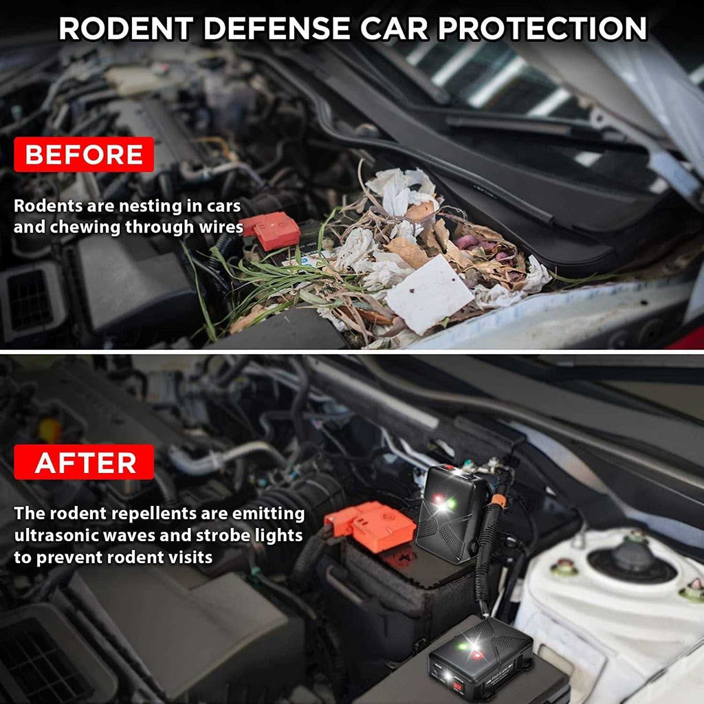 Loraffe Rodent Repellent Ultrasonic Under Hood Animal Repeller Battery Powered Rodent Strobe Light Keep Rat Mice Away from Car Engine Truck Garage