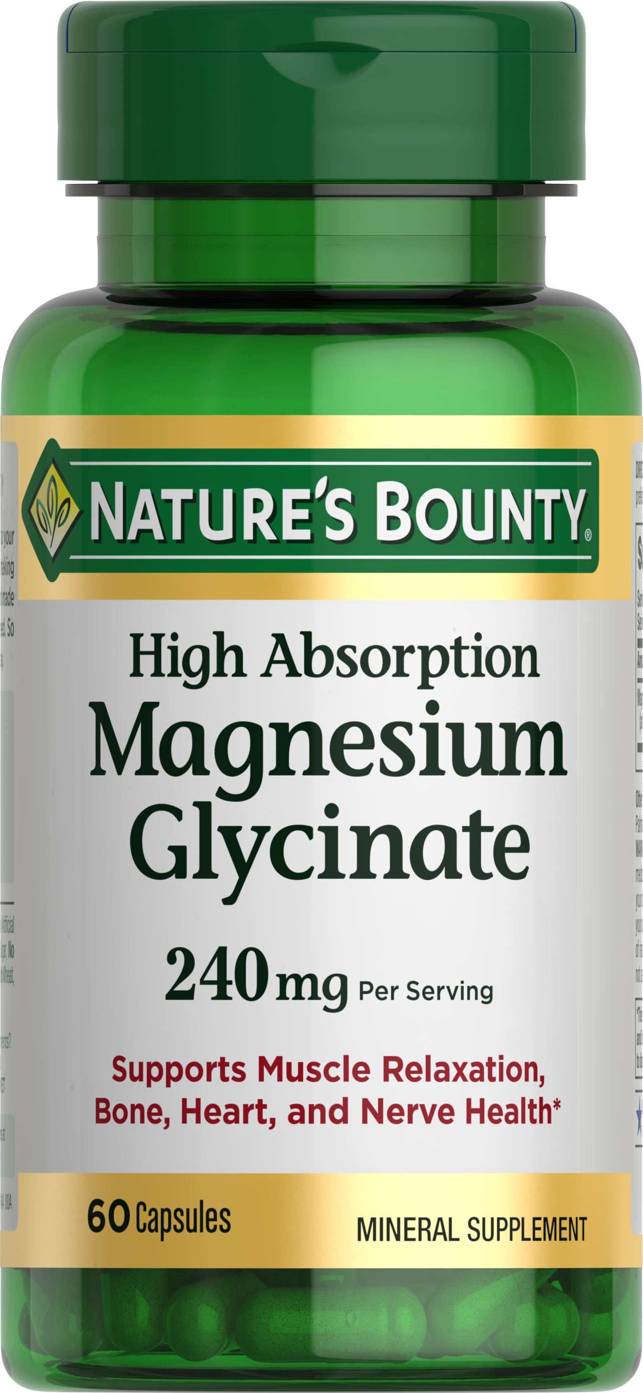 Nature's Bounty Magnesium Glycinate, 240 mg, 60 Capsules