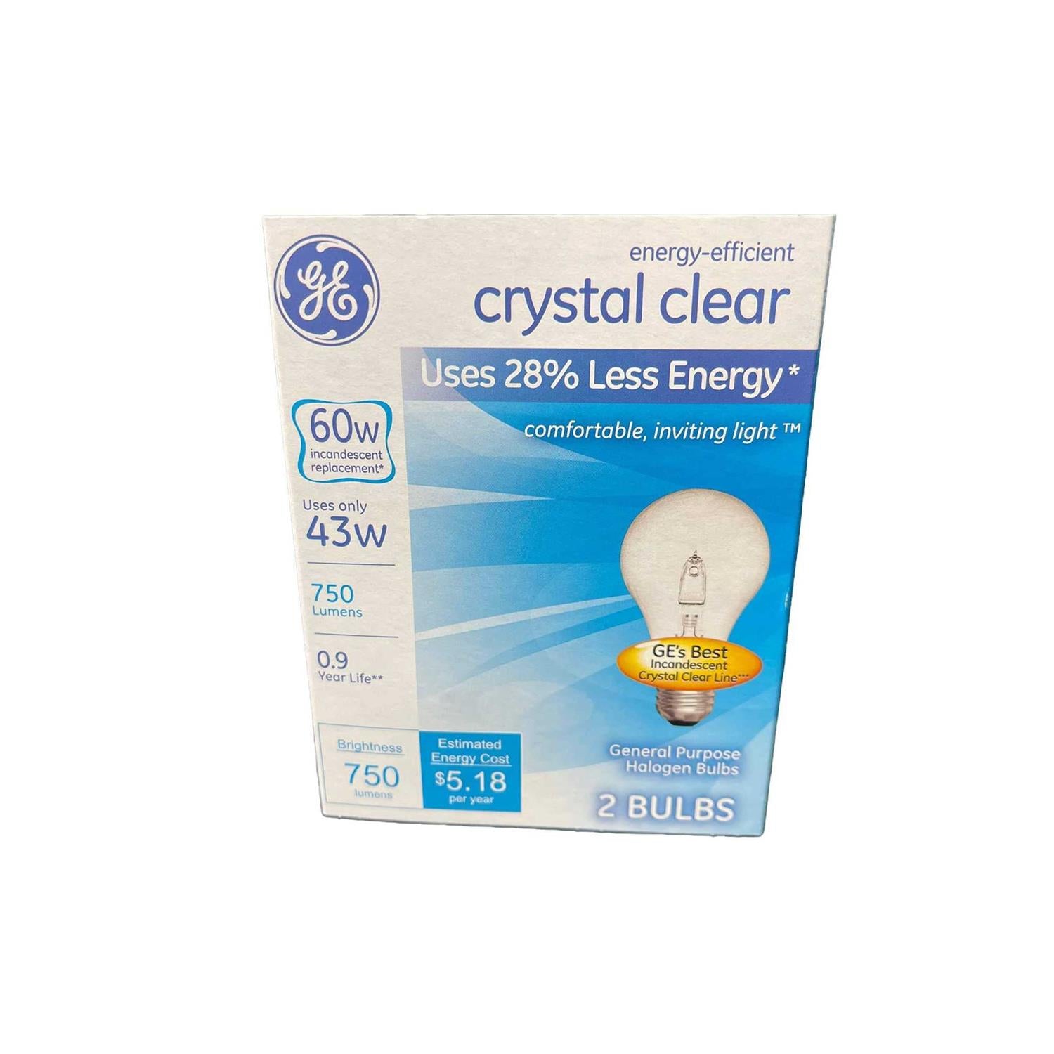 GE Crystal Clear 60W 750 Lumens Energy Efficient General Purpose Halogen Bulbs L-04