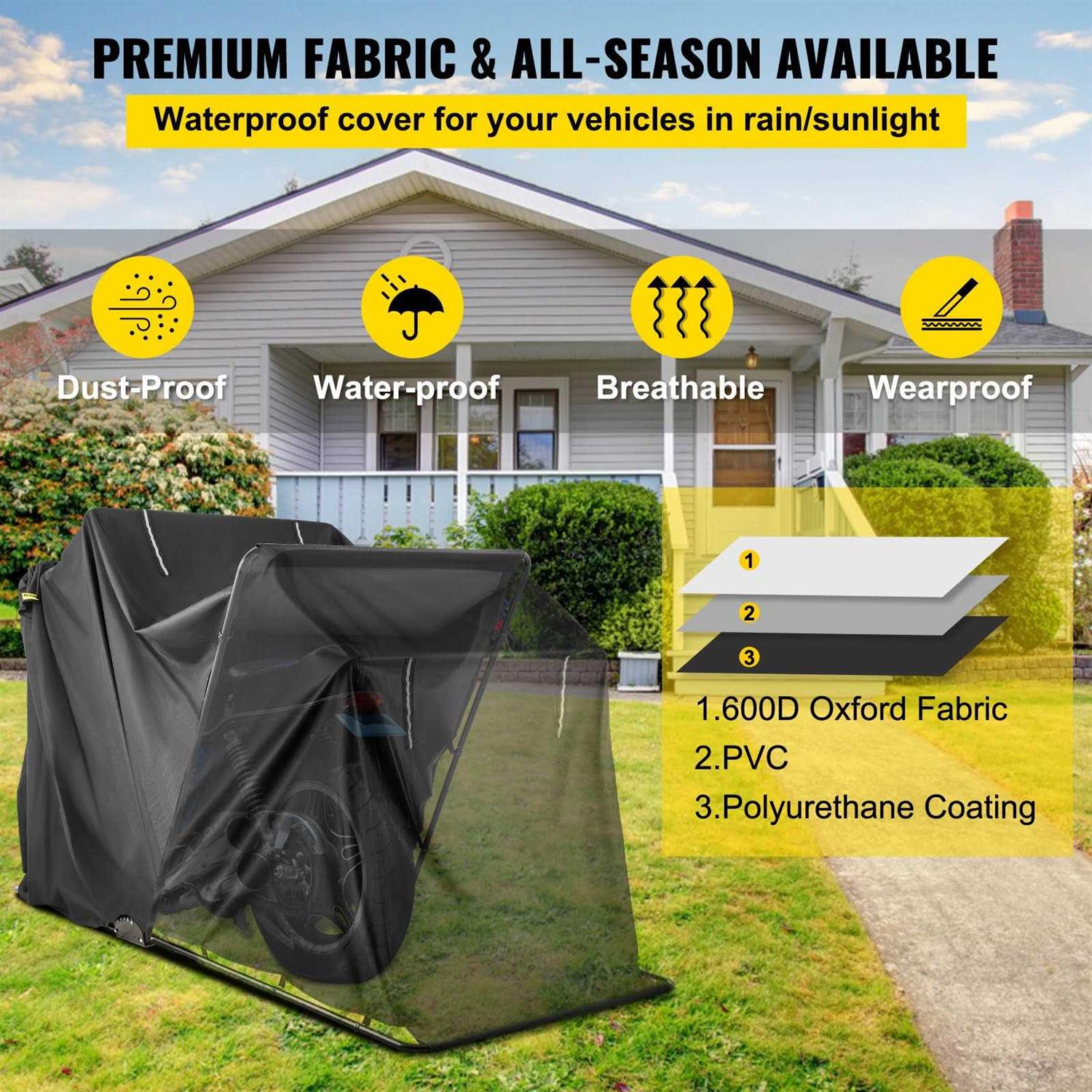 VEVOR Motorcycle Shelter Waterproof Motorcycle Cover Heavy Duty Motorcycle Shelter Shed
