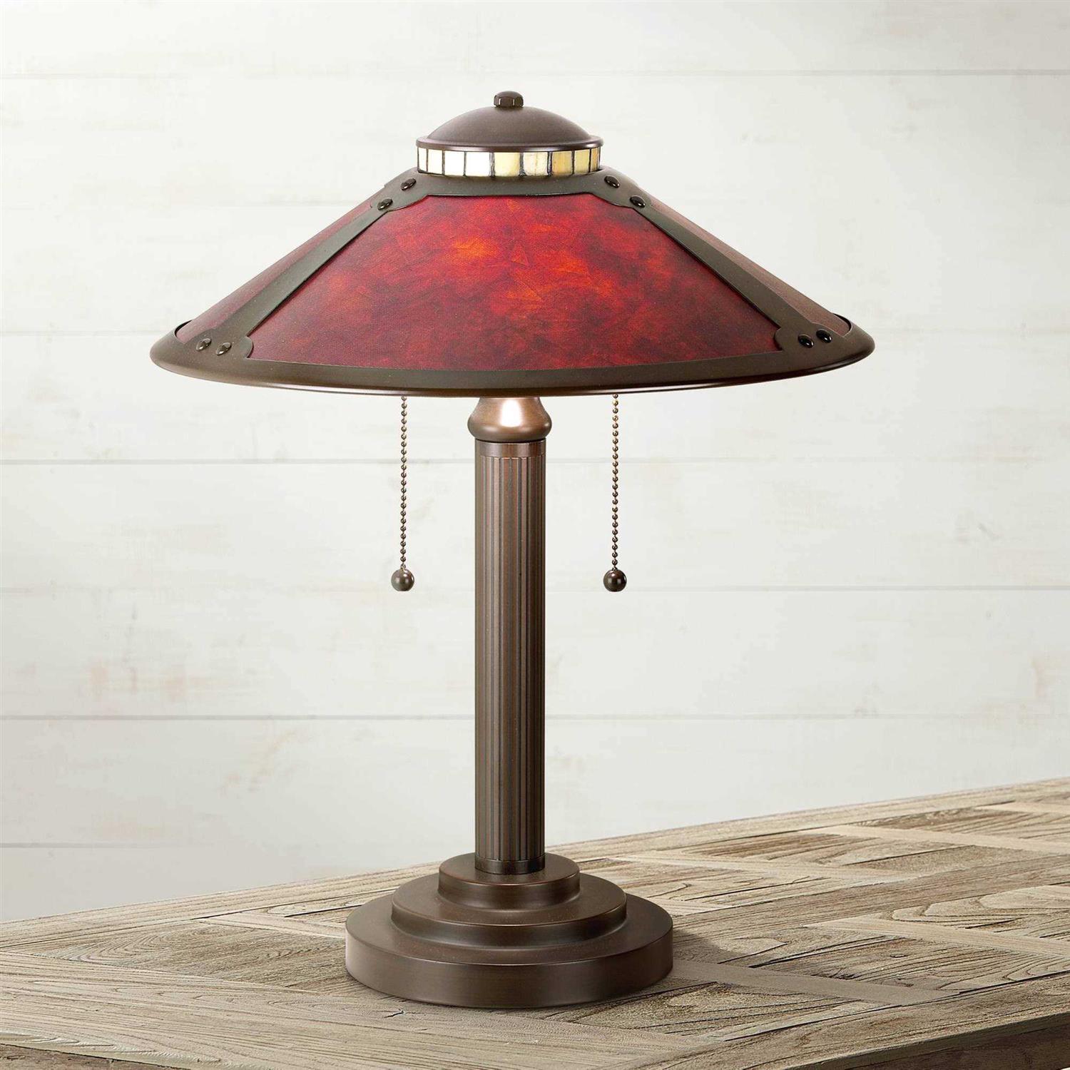 Robert Louis Tiffany Mica Mission Desk Lamp 18 1/2 High Oil Rubbed Bronze Natural Mica Shade for Bedroom Living Room Bedside Nightstand Kids Family