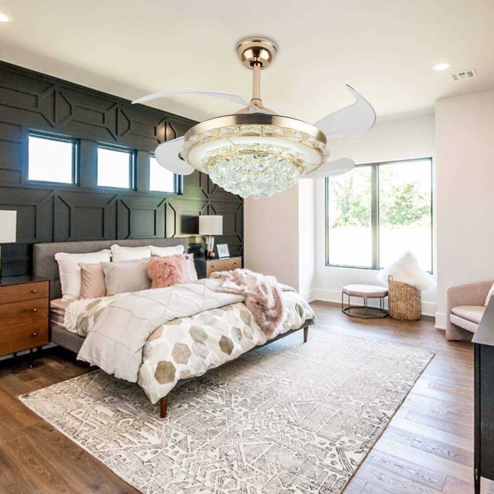LED Crystal Ceiling Fan with Remote Control And Light Kit Included Rosdorf Park