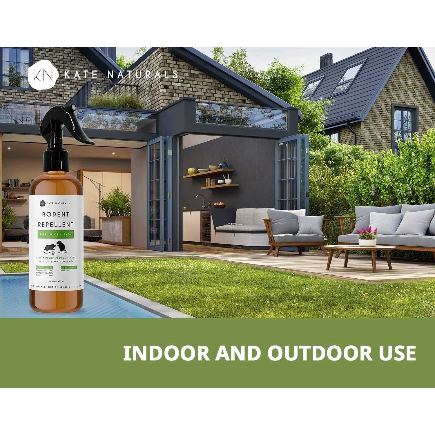 Rodent Repellent Spray with Peppermint Oil by Kate Naturals. Formulated with Peppermint Oil to Repel Mice and Rats. Non-Toxic Peppermint Spray