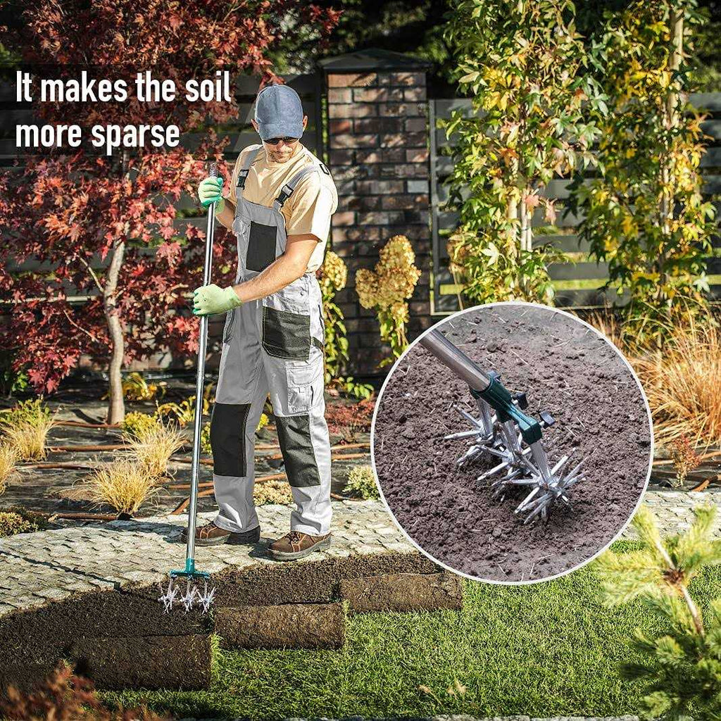 Altdorff Rotary Cultivator Set, 25-63 Adjustable Gardening Rotary Tiller and Hand-Held Garden Cultivator swith Aluminum Detachable Tines