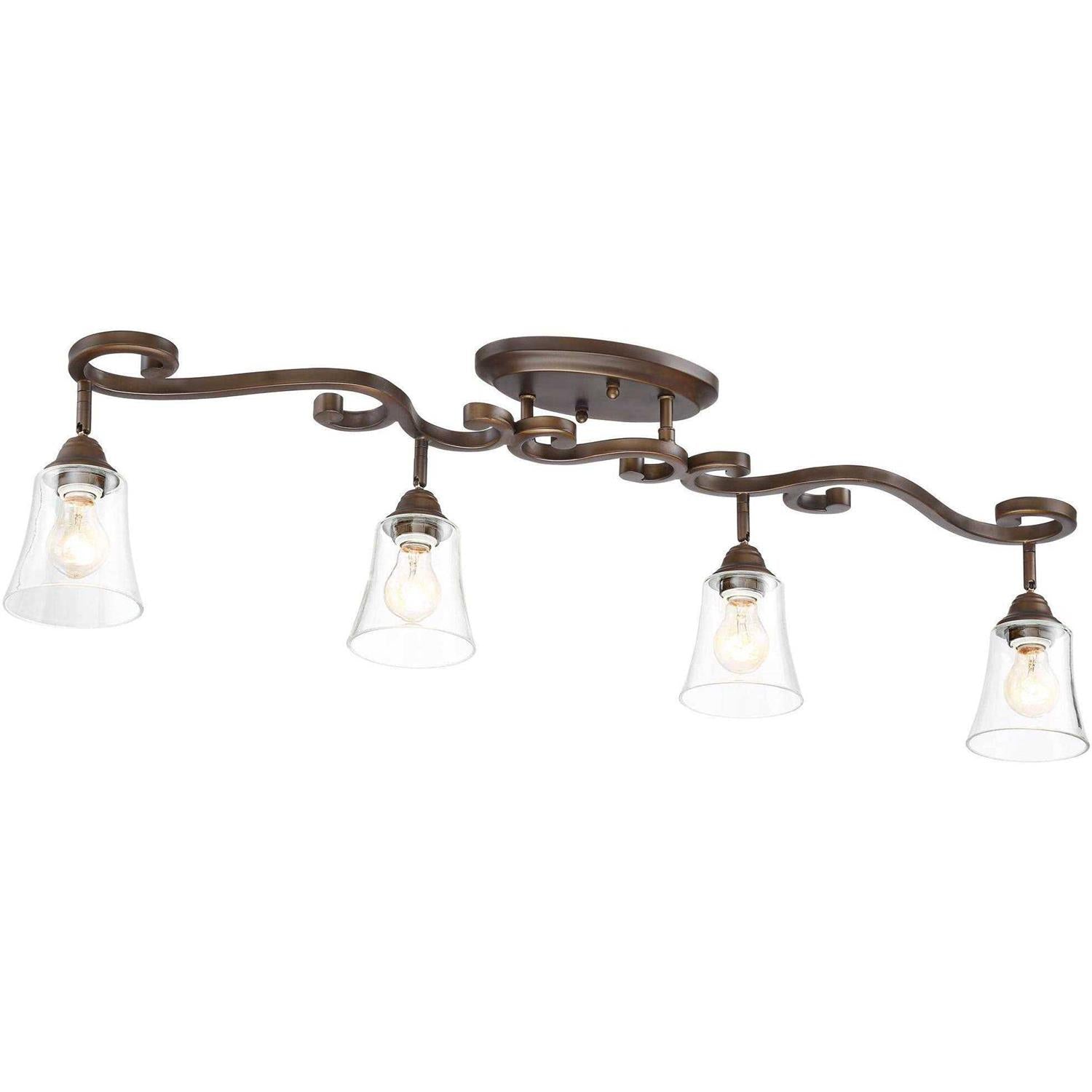 Pro Track Myrna 4-Head Ceiling or Wall Track Light Fixture Kit Directional Bronze Finish Glass Modern Scroll Kitchen 43 1/2 inch Wide