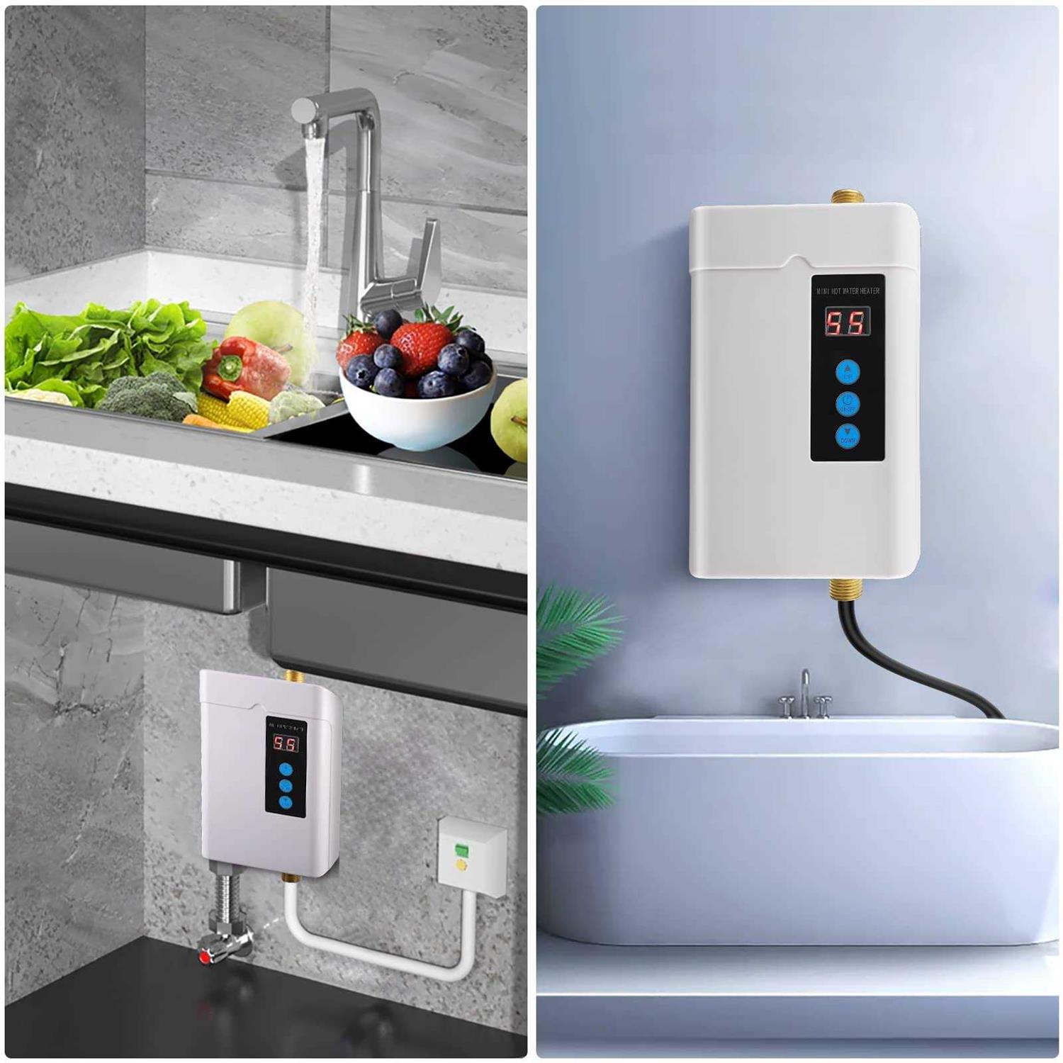 Tankless Electric Water Heater 110V 3000W Under Sink On Demand Instant Hot Water Heater for Kitchen Bathroom Washing