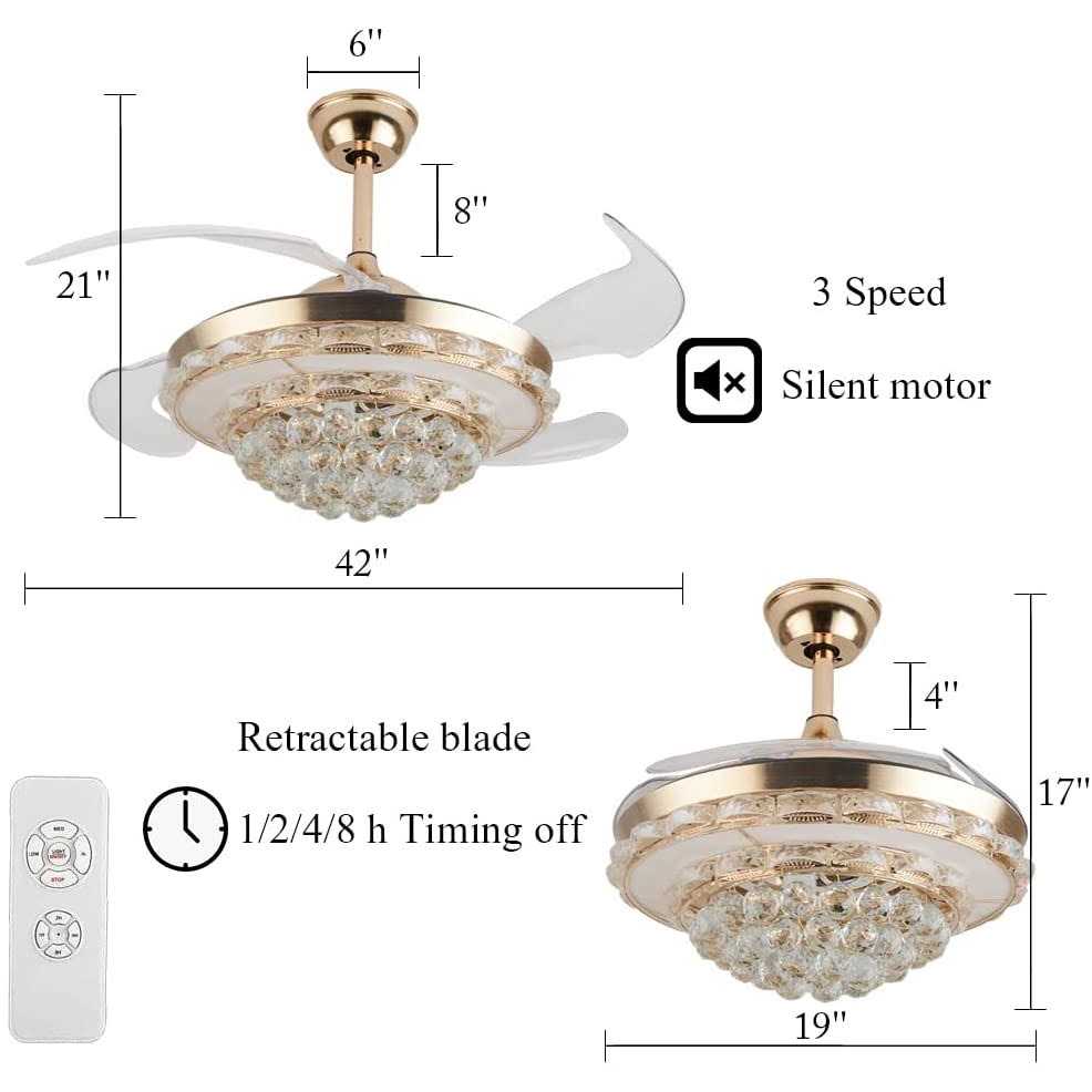LED Crystal Ceiling Fan with Remote Control And Light Kit Included Rosdorf Park