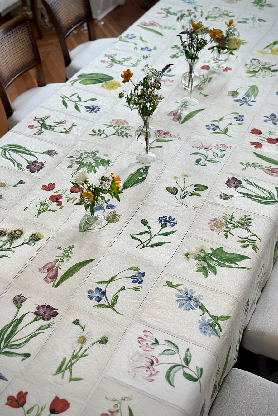 Botanical Garden Vintage Tile Linen Tablecloth