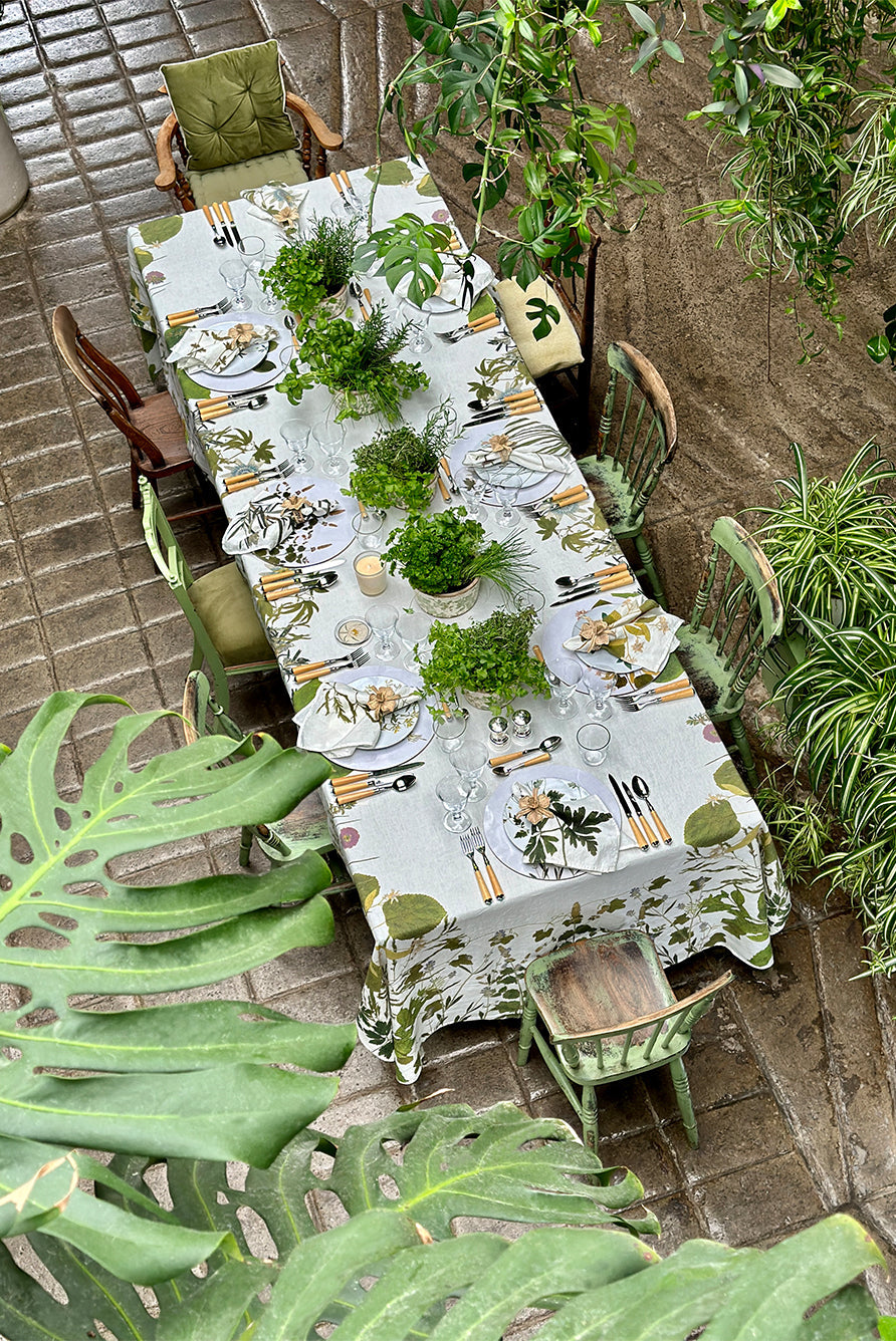 Rectangular Linen Tablecloth with Herb Garden Botanical Print