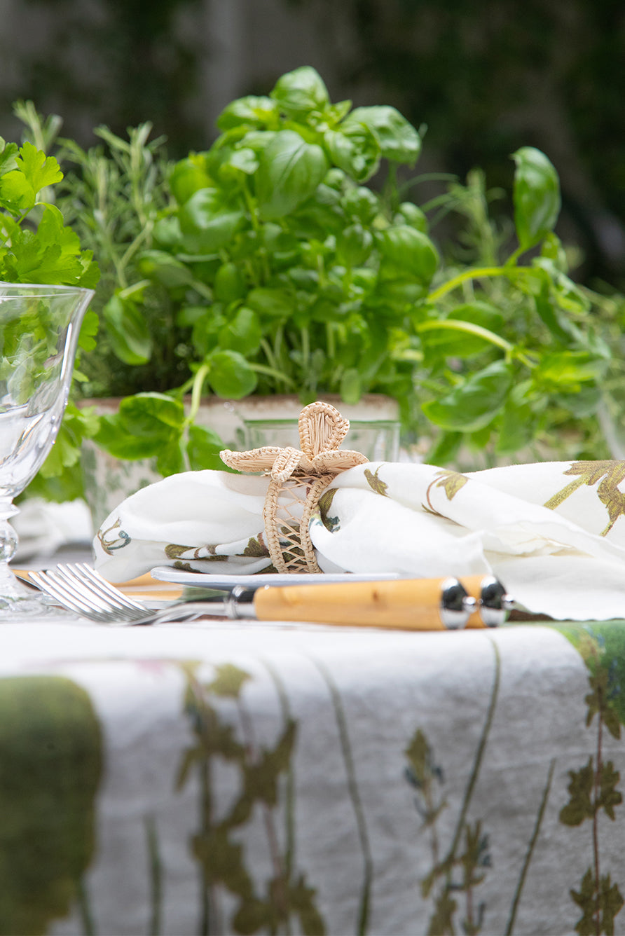 Rectangular Linen Tablecloth with Herb Garden Botanical Print