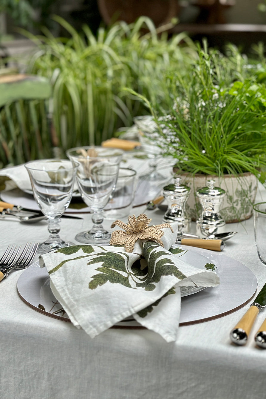 Rectangular Linen Tablecloth with Herb Garden Botanical Print