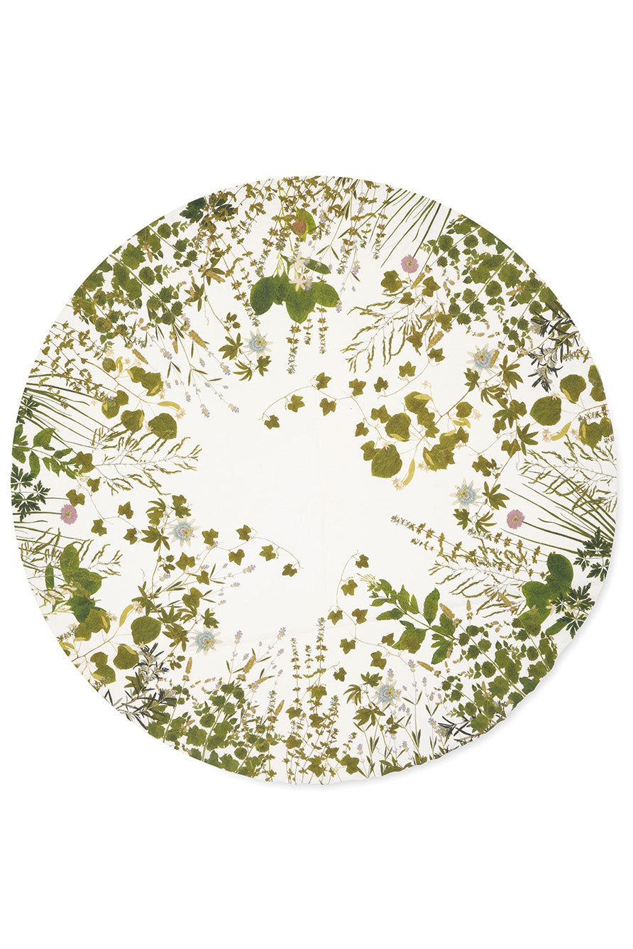 Herb Garden Round Linen Tablecloth – 102 Inch Botanical Print Dining Cover