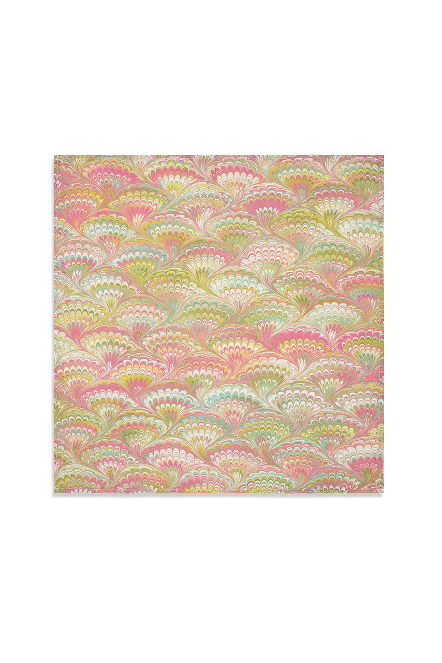 Linen Napkin with Fan Pattern – Pink, Green & Yellow (20″ x 20″)