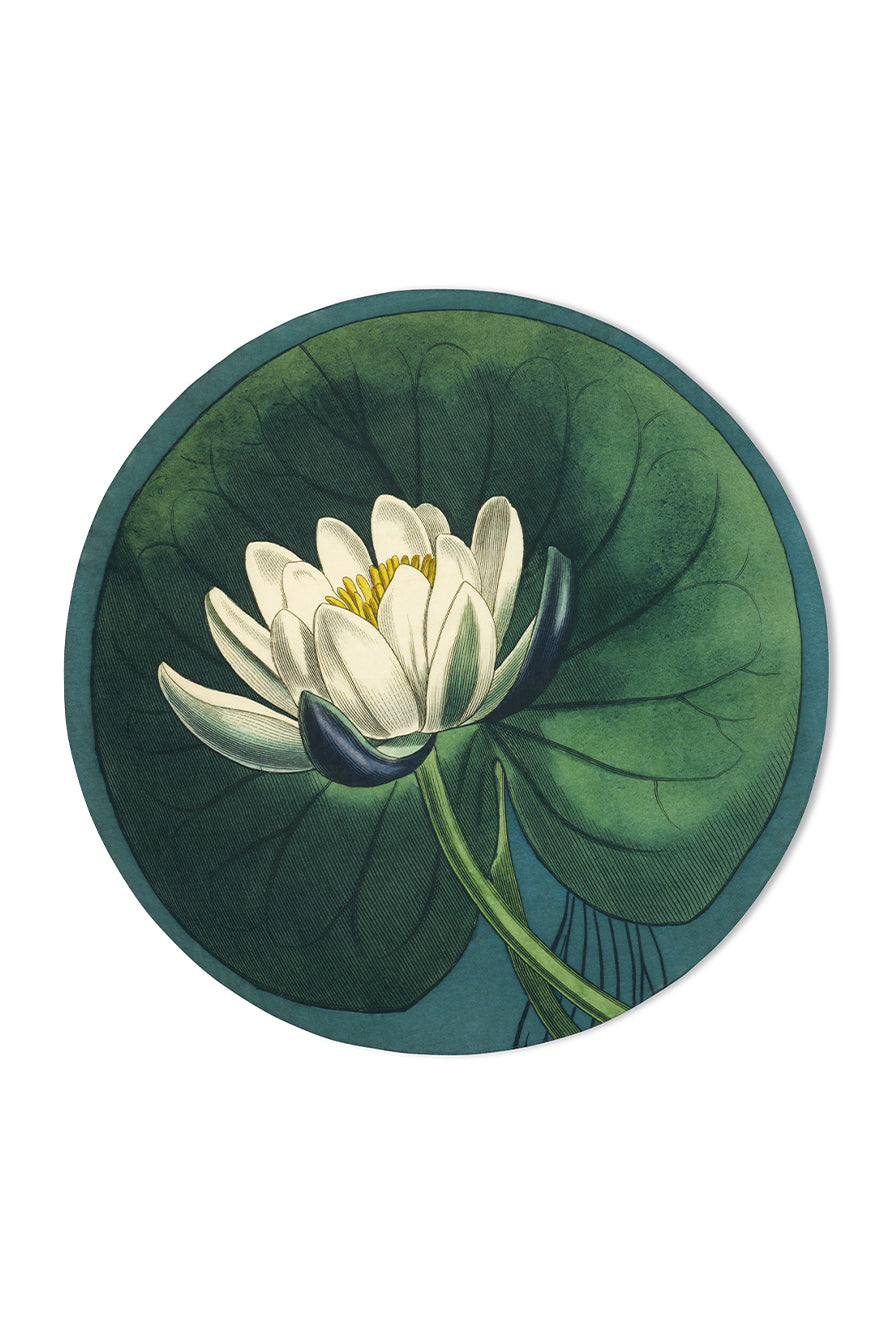 Water Lily Floral Round Linen Tablecloth – 65 Inch Diameter Occasional Table Cover