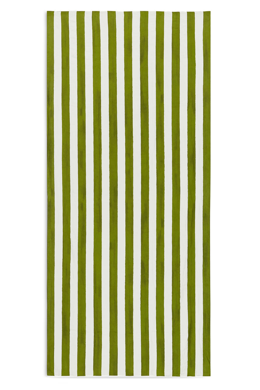 Rectangular Striped Linen Tablecloth – Sage Green & White Pattern for Dining Room & Patio