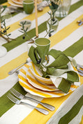 Striped Pure Linen Cloth Napkins – White & Avocado Green (20 x 20 Inches)