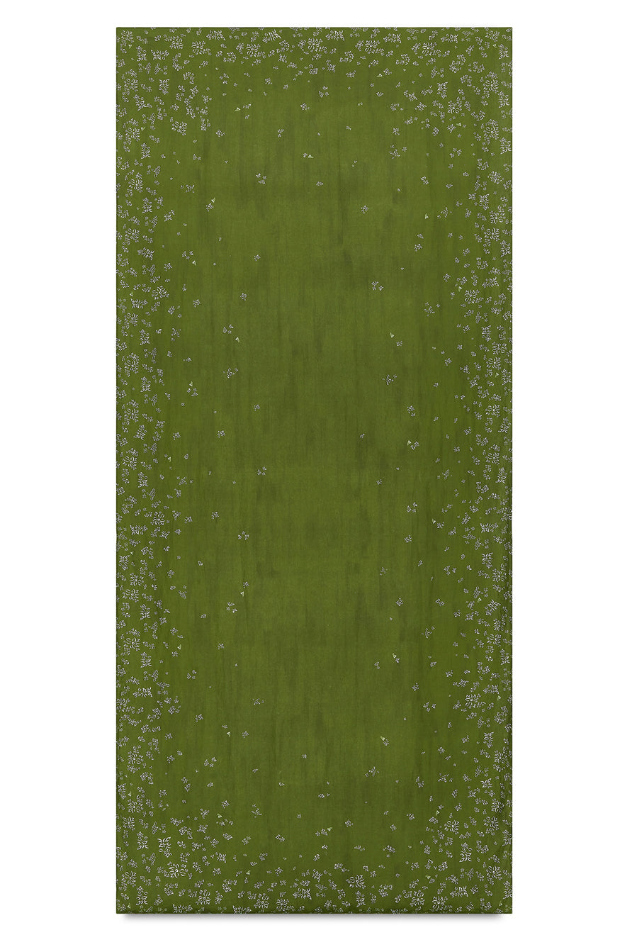 ‘Falling Flower’ Rectangular Linen Tablecloth – Avocado Green