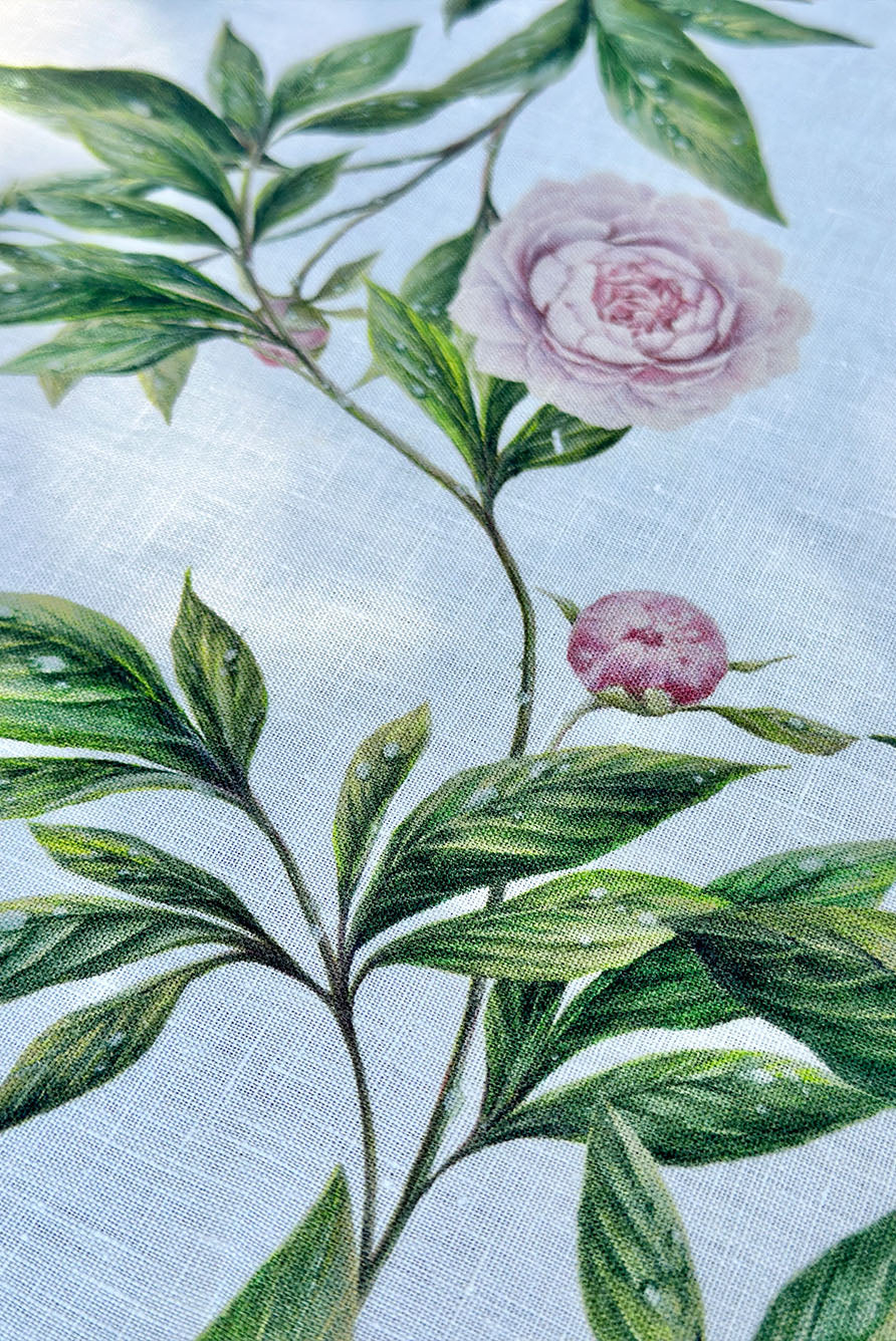 Floral Peony Pattern Rectangular Linen Tablecloth – Premium Breathable Fabric for Dining & Events