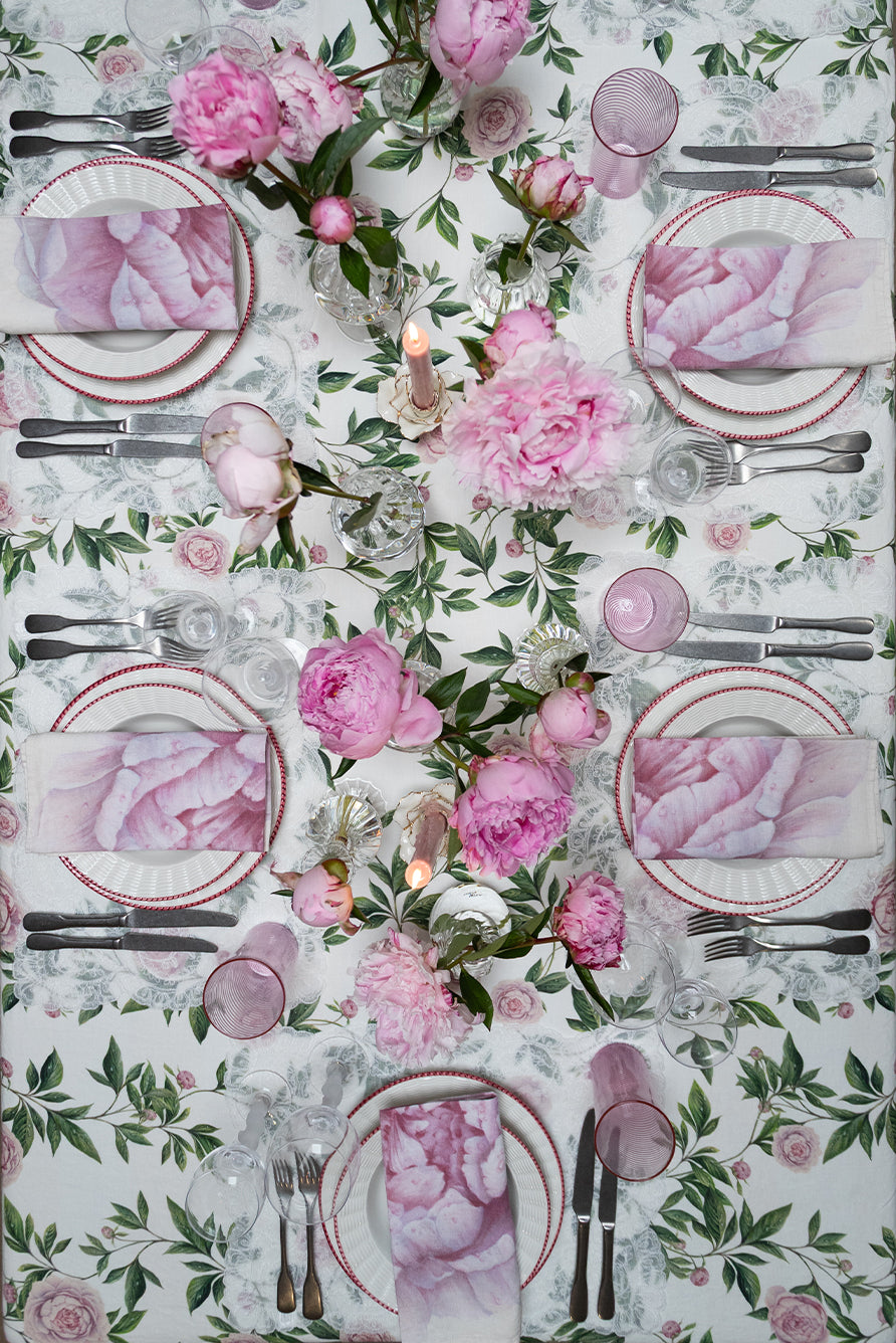 Floral Peony Pattern Rectangular Linen Tablecloth – Premium Breathable Fabric for Dining & Events