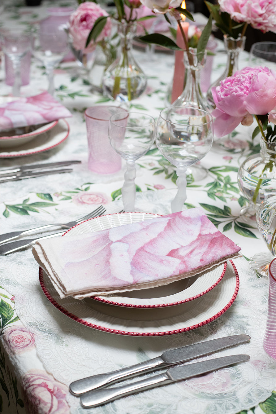 Floral Peony Pattern Rectangular Linen Tablecloth – Premium Breathable Fabric for Dining & Events