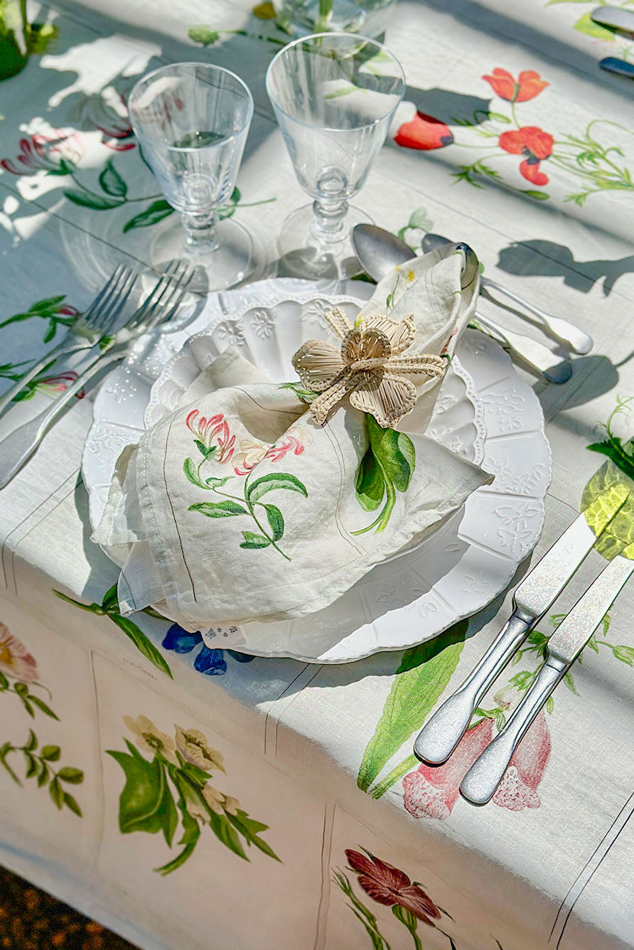 Botanical Garden Vintage Tile Linen Tablecloth