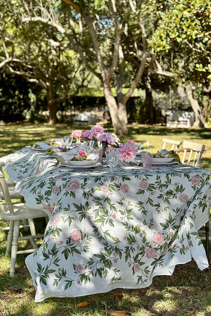 Trailing Peony Floral Linen Napkin – 20 x 20 Inches Square Table Linen