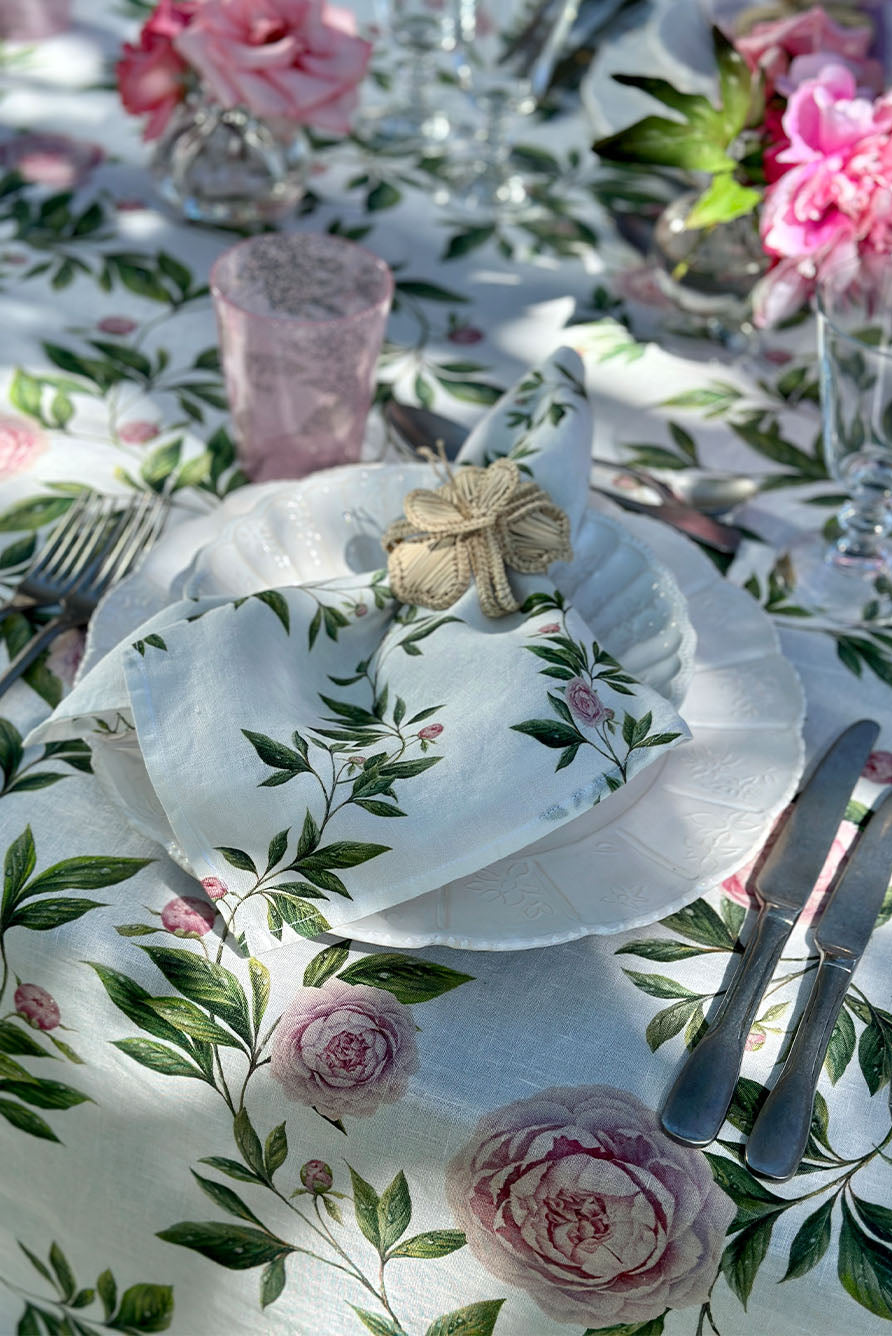 Trailing Peony Floral Linen Napkin – 20 x 20 Inches Square Table Linen