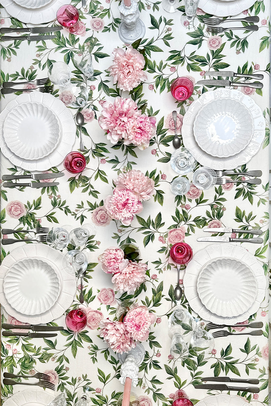 Trailing Peony Floral Linen Napkin – 20 x 20 Inches Square Table Linen