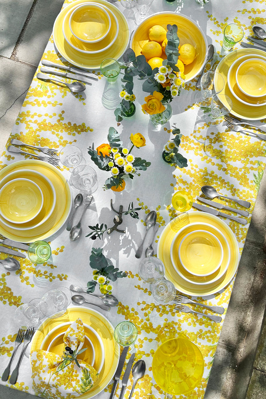 Rectangular Yellow Linen Tablecloth – Solid Color Textured Dining Cover
