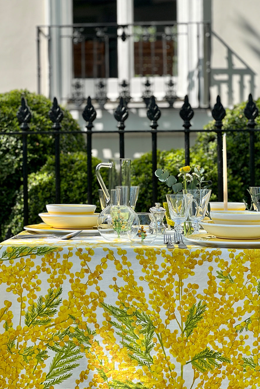 Rectangular Yellow Linen Tablecloth – Solid Color Textured Dining Cover