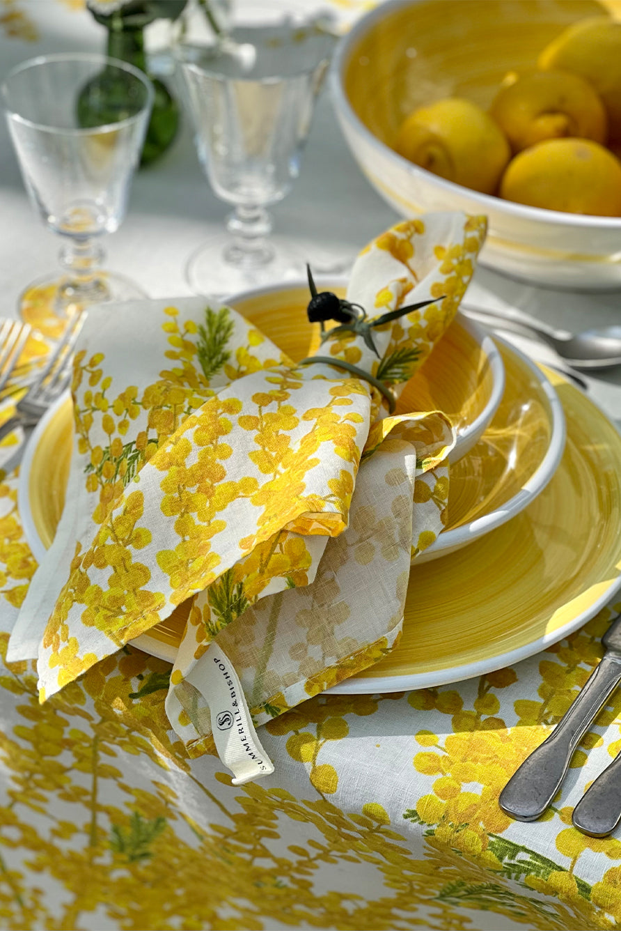 Rectangular Yellow Linen Tablecloth – Solid Color Textured Dining Cover