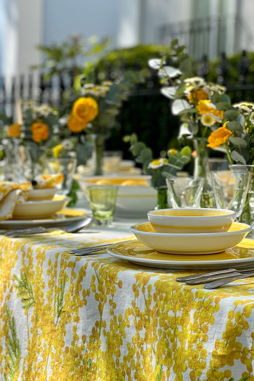 Rectangular Yellow Linen Tablecloth – Solid Color Textured Dining Cover