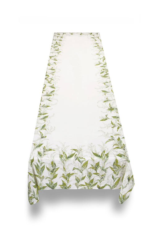 Elegant Lily of the Valley Embroidered Linen Tablecloth