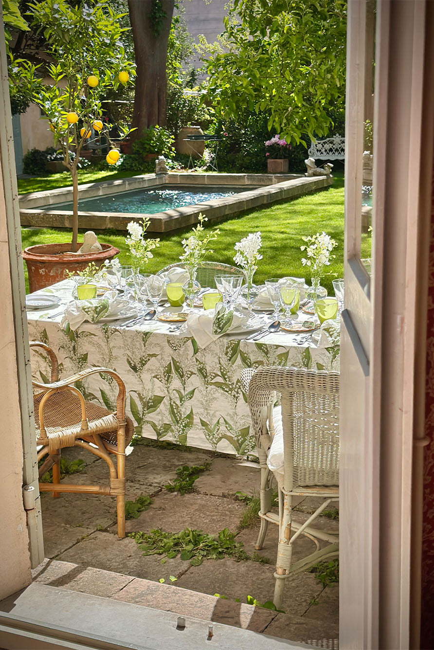 Elegant Lily of the Valley Embroidered Linen Tablecloth