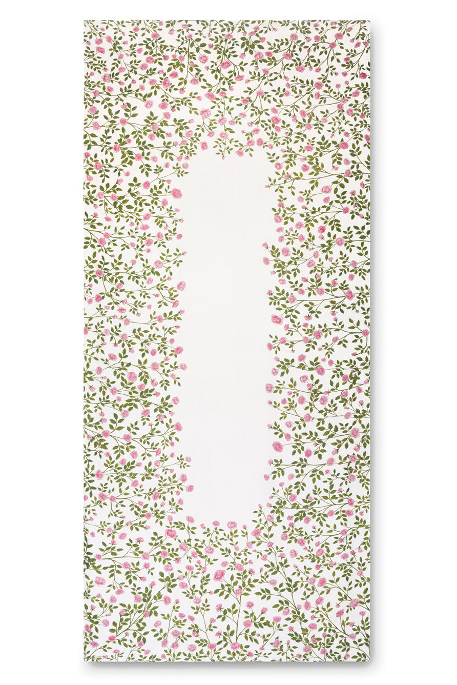 Rectangular Linen Tablecloth – Elegant Pink and Green Floral Pattern