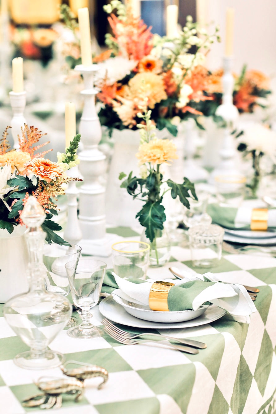 Green Checkered Pure Linen Tablecloth