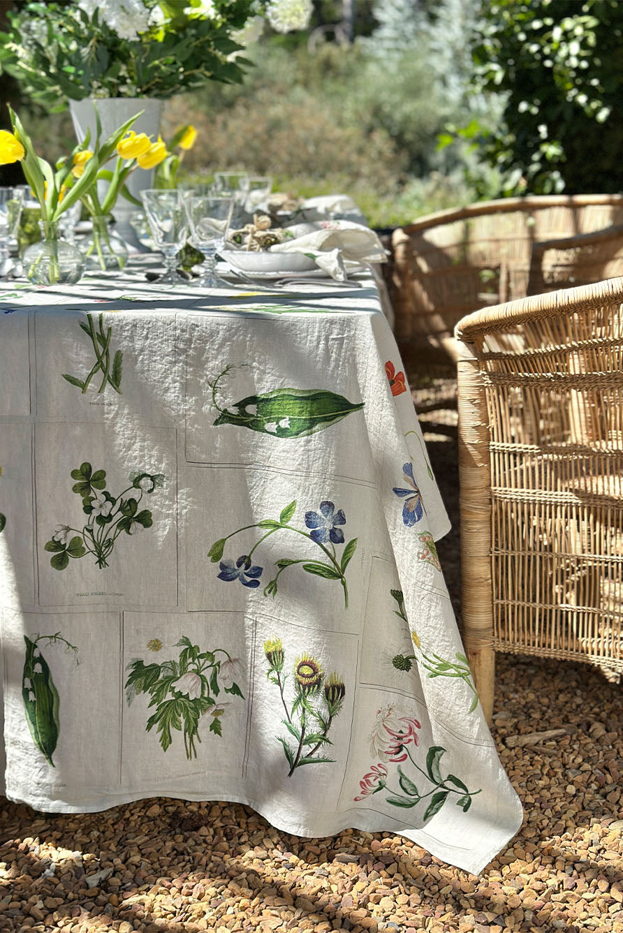 Botanical Garden Vintage Tile Linen Tablecloth