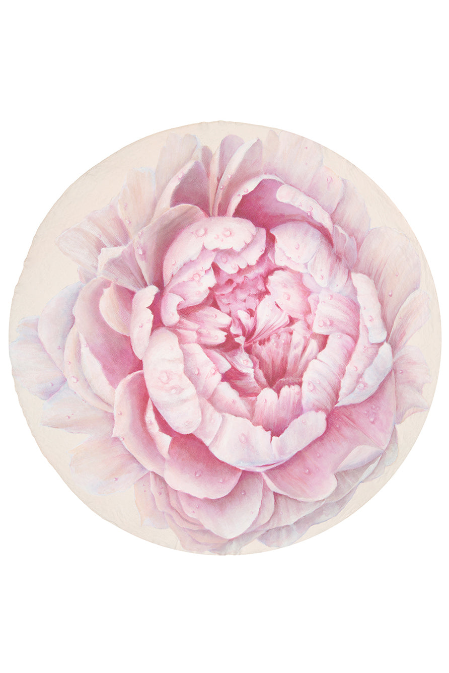 Pink Peony Hand-Painted Linen Tablecloth – 102 Inch Round Floral Dining Cover
