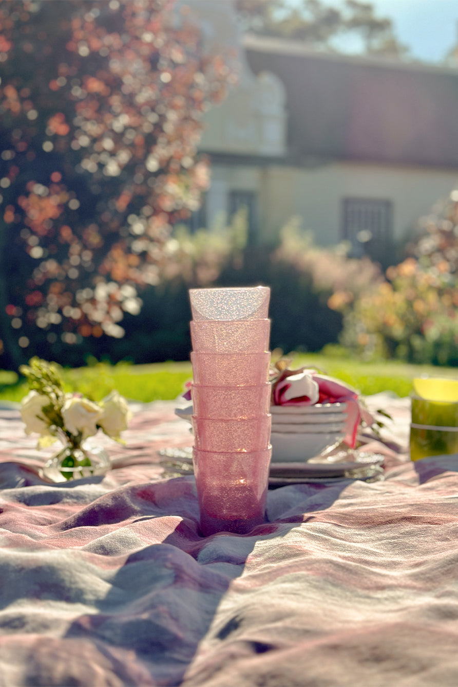 Pink Peony Hand-Painted Linen Tablecloth – 102 Inch Round Floral Dining Cover