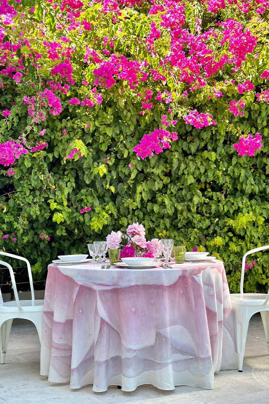 Hand-Painted Pink Peony Linen Napkin – 20 x 20 Inch Floral Table Decor