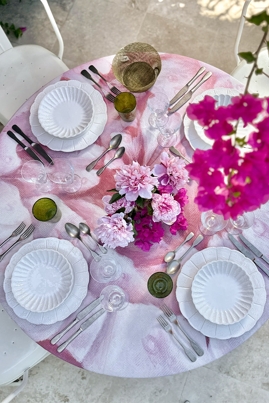 Hand-Painted Pink Peony Linen Napkin – 20 x 20 Inch Floral Table Decor