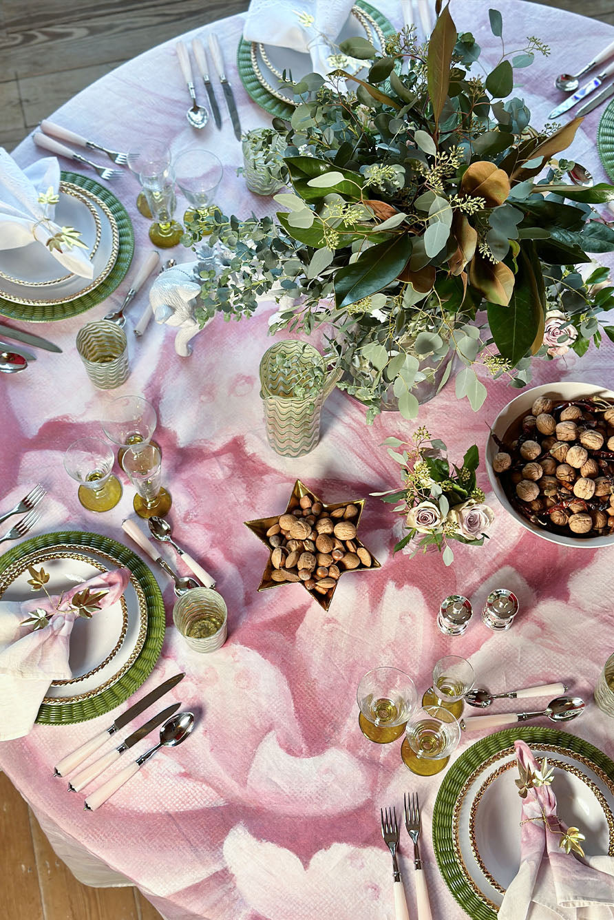Hand-Painted Pink Peony Linen Napkin – 20 x 20 Inch Floral Table Decor