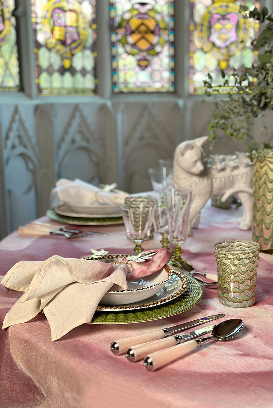 Hand-Painted Pink Peony Linen Napkin – 20 x 20 Inch Floral Table Decor
